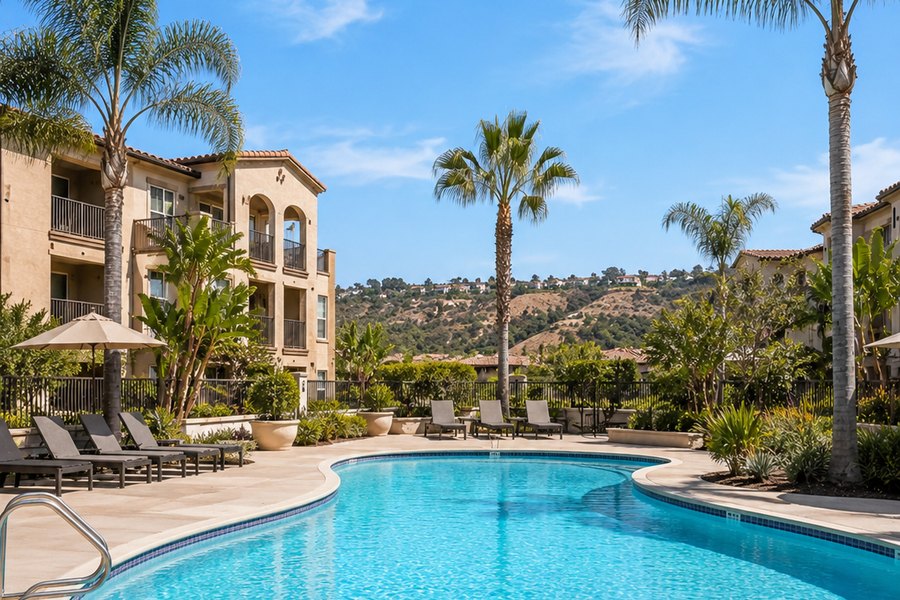 Apartment community pool in San Diego County
