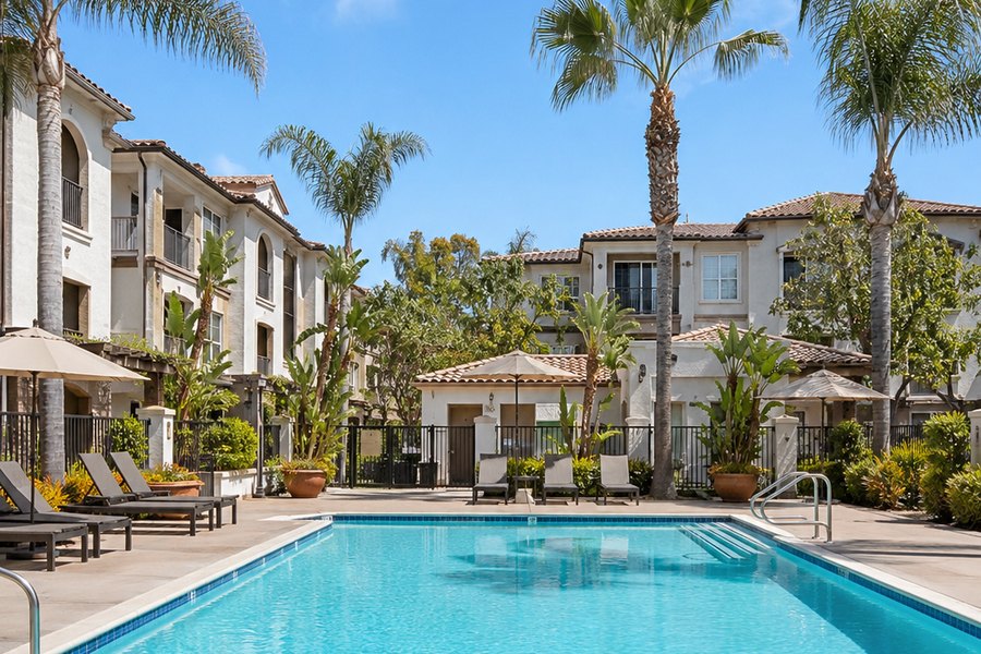 HOA community pool and lounge deck